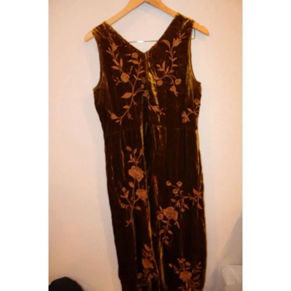 Johnny Was Vixie ve;vet tank desss size medium golden brown